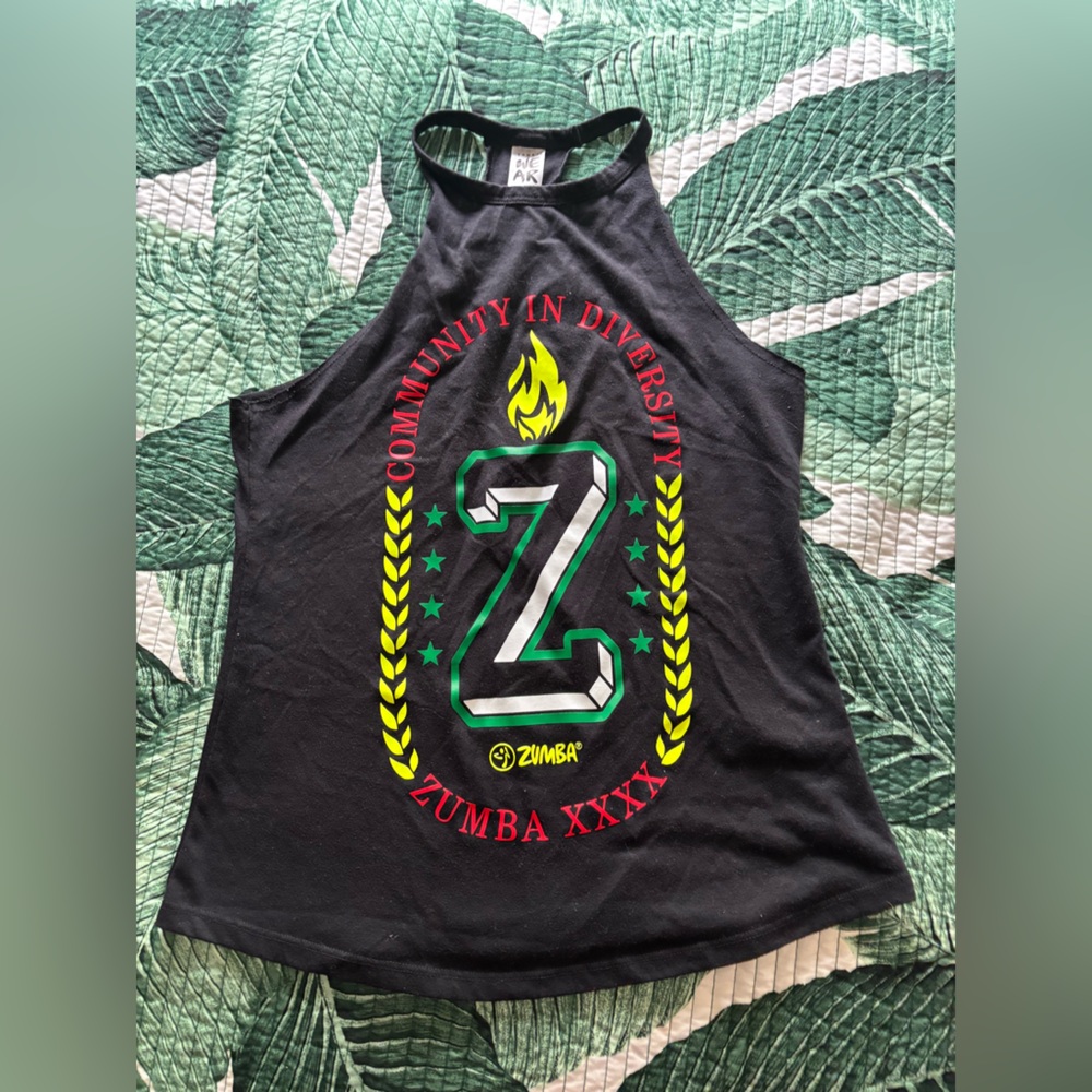 Zumba Black Graphic Hoodie with Red and Yellow Accent